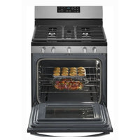 30 Inch Freestanding Gas Range with 5 Sealed Burners, 5.0 cu. ft. Oven Capacity, Porcelain Coated Steel Cooktop, Self-Clean Function, Knobs & Touch Controls, Fingerprint Resistant Stainless Steel