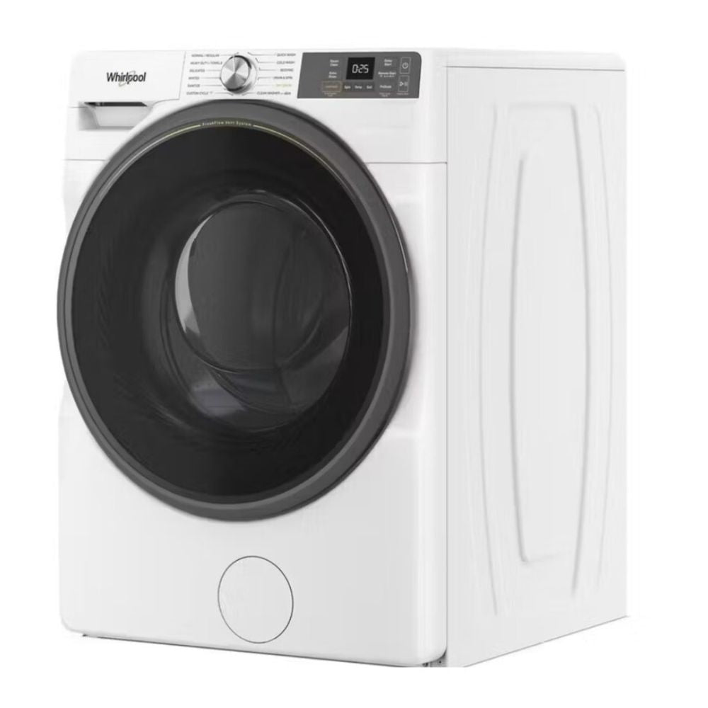 27 Inch Smart Front Load Washer with 4.5 cu. ft Capacity, FreshFlow? Vent System, Dry Drum Cycle, Antimicrobial Protection, AI Intelligent Wash, Quick Wash & Dry, Whirlpool App, Family Share, Sanitize, Steam, ADA Compliant and Energy Star Certified White