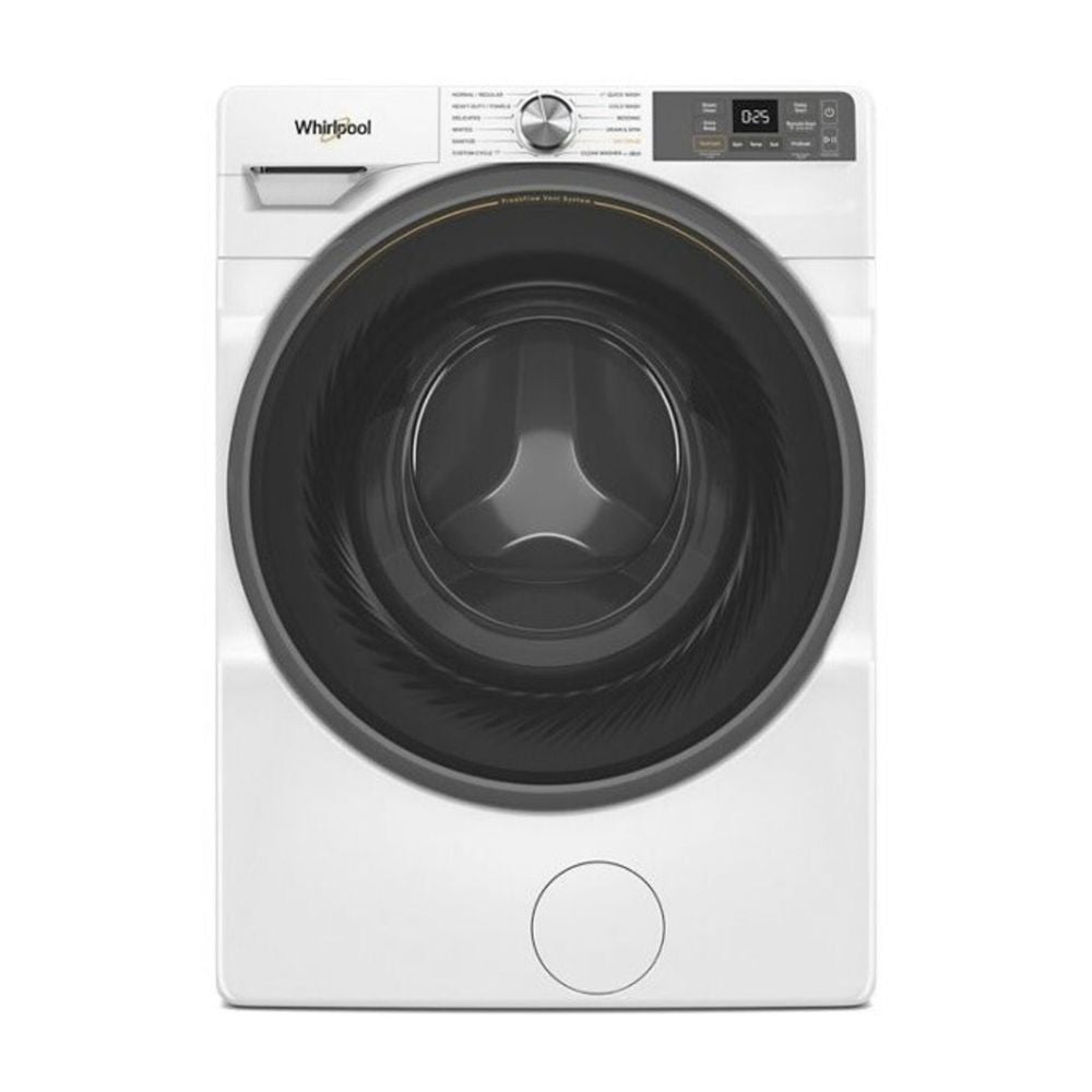 27 Inch Smart Front Load Washer with 4.5 cu. ft Capacity, FreshFlow? Vent System, Dry Drum Cycle, Antimicrobial Protection, AI Intelligent Wash, Quick Wash & Dry, Whirlpool App, Family Share, Sanitize, Steam, ADA Compliant and Energy Star Certified White