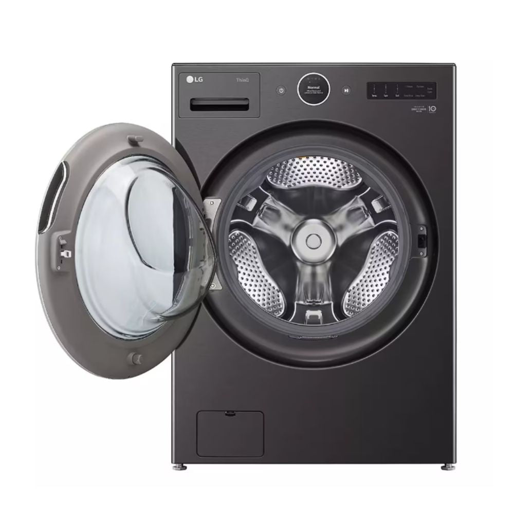 5.0 cu. ft. front load washer with LCD digital dial and touch controls. Up to 1300 RPM spin speed, 25 wash cycles including AI Wash and Steam. Stainless steel drum, TurboWash, Wi-Fi connectivity, ENERGY STAR® certified