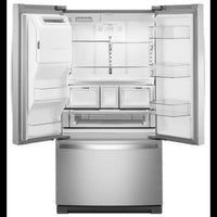 36 Inch French Door Refrigerator with 26.8 cu. ft. Total Capacity, In-Door-Ice® Storage, Exterior Ice/Water Dispenser, Pizza Pocket, Platter Pocket, EveryDrop® Filtration, Adjustable Gallon Door Bins, Two-Tier Freezer Storage.