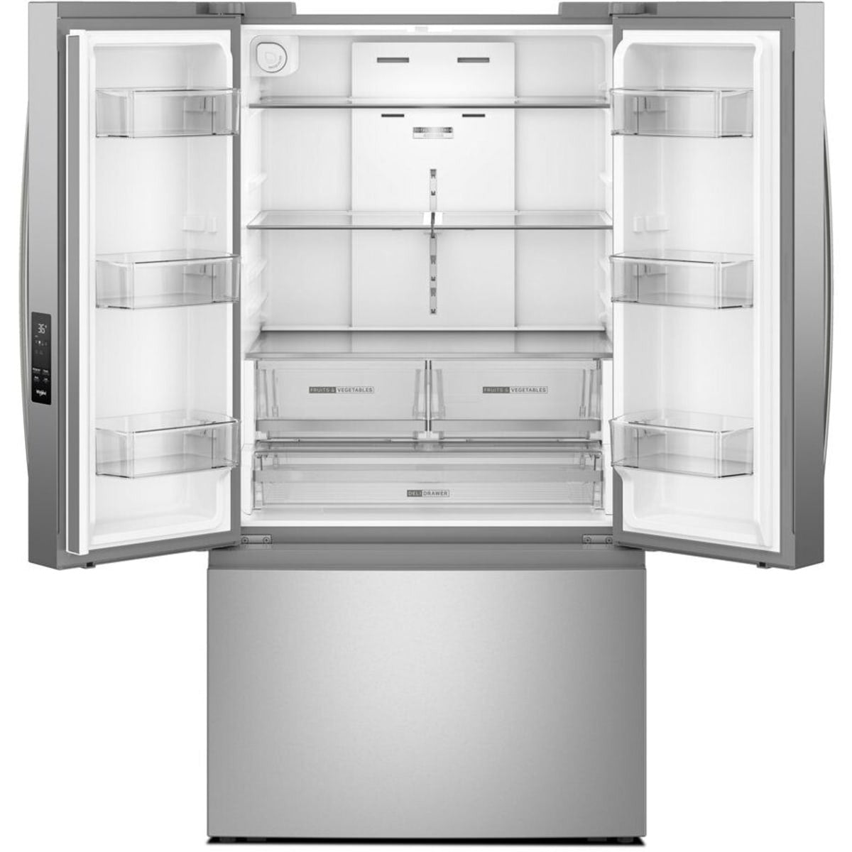36 Inch Freestanding French Door Refrigerator with 31 cu. ft. Capacity, 4 Glass Shelves, Gallon Door Bins, Total Coverage Cooling, Ice Maker, ADA Compliant, and ENERGY STAR®: Stainless Steel