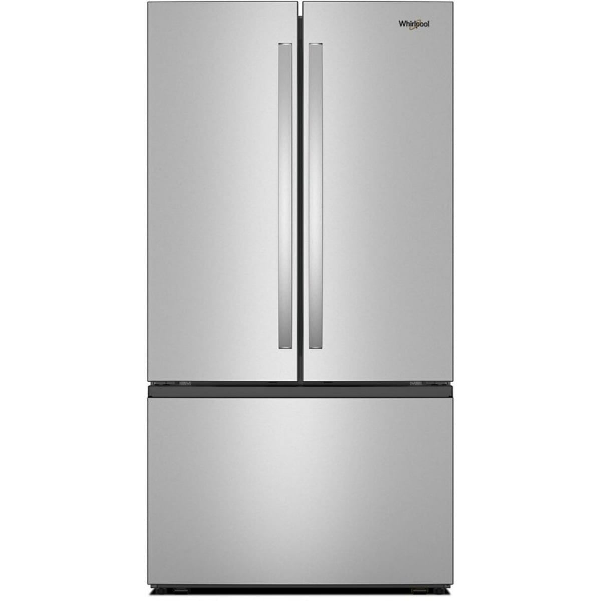 36 Inch Freestanding French Door Refrigerator with 31 cu. ft. Capacity, 4 Glass Shelves, Gallon Door Bins, Total Coverage Cooling, Ice Maker, ADA Compliant, and ENERGY STAR®: Stainless Steel