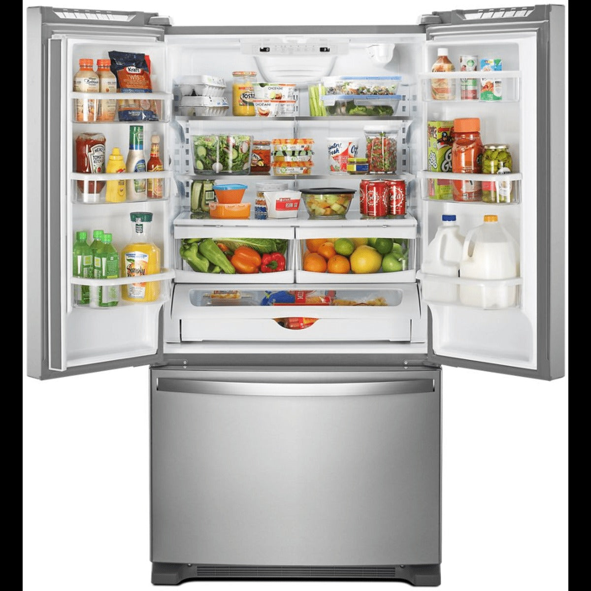 33 Inch Freestanding French Door Refrigerator with 22 cu. ft. Capacity, 5 Glass Shelves, Gallon Door Bins, Icemaker, Internal Water Dispenser, and ENERGY STAR®: Fingerprint Resistant Stainless Steel