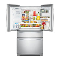 Whirlpool WRMF7736PZ – 36‑Inch French‑Door Refrigerator with 26.2 Cu. Ft. Capacity, Dual Cooling System, Frameless Glass Shelves, Adjustable/Sliding “Tuck” Shelf, Fingerprint‑Resistant Stainless Steel Finish, Exterior Ice and Water Dispenser.