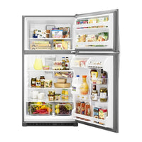 WRT311FZDM - 33 Inch Top Freezer Refrigerator with 20.5 Cu. Ft. Total Capacity, Frameless Glass Shelves, Flexi-Slide™ Bin, Humidity-Controlled Crispers, LED Lighting, Quiet Cooling, EZ Connect Ice Maker Kit Compatible, and ADA Compli