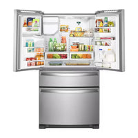 36 Inch French Door Refrigerator with 25 Cu. Ft. Capacity, Spillproof Glass Shelves, Humidity-Controlled Crispers, Ice Maker, Exterior Ice and Water Dispenser, Fingerprint Resistant Stainless Steel, ENERGY STAR Certified